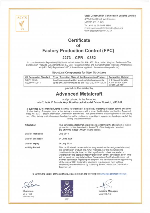 Factory Production Control Certificate 04 06 25